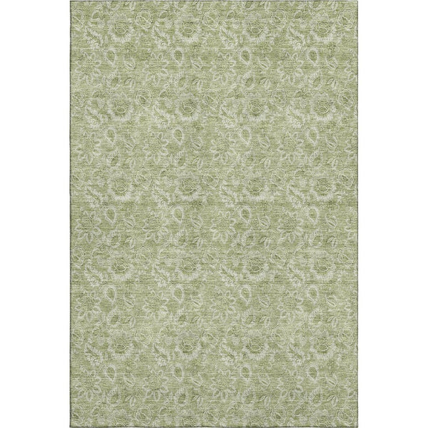 HomeRoots 8' X 10' Artichoke Green & Silver Floral Area Rug - Washable, UV Protected, Stain Resistant Design 655106