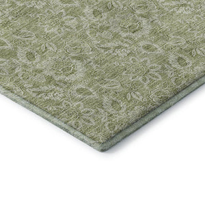 HomeRoots 8' X 10' Artichoke Green & Silver Floral Area Rug - Washable, UV Protected, Stain Resistant Design 655106