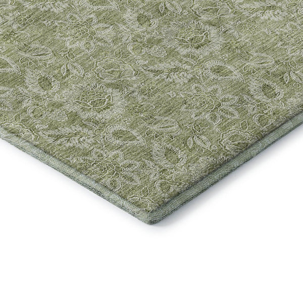HomeRoots 8' X 10' Artichoke Green & Silver Floral Area Rug - Washable, UV Protected, Stain Resistant Design 655106