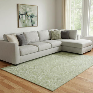 HomeRoots 8' X 10' Artichoke Green & Silver Floral Area Rug - Washable, UV Protected, Stain Resistant Design 655106