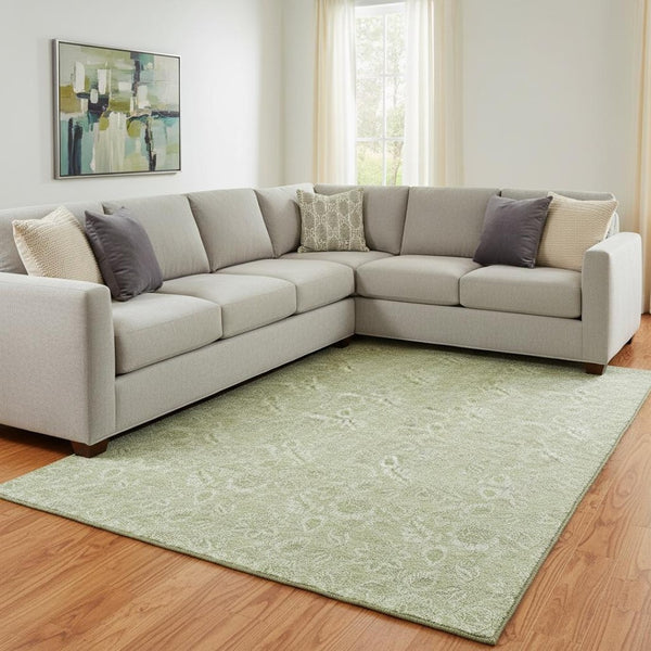HomeRoots 9' X 12' Artichoke Green and Silver Floral Area Rug - Washable, UV Protected, and Stain Resistant Design 655107