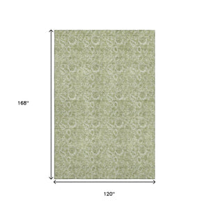 HomeRoots 10' Artichoke Green & Silver Floral Washable Area Rug - UV Resistant, Durable, Soft for Living Spaces 655108