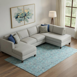 HomeRoots 8' X 10' Aqua & Silver Floral Area Rug - Washable, UV-Protected, Perfect for High-Traffic Spaces 655112