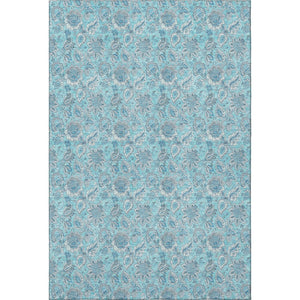 HomeRoots 8' X 10' Aqua & Silver Floral Area Rug - Washable, UV-Protected, Perfect for High-Traffic Spaces 655112