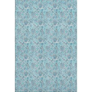 HomeRoots 9' X 12' Durable Aqua & Silver Floral Area Rug - UV Protected, Washable, Stain Resistant Design 655113