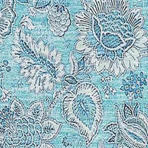 HomeRoots 9' X 12' Durable Aqua & Silver Floral Area Rug - UV Protected, Washable, Stain Resistant Design 655113