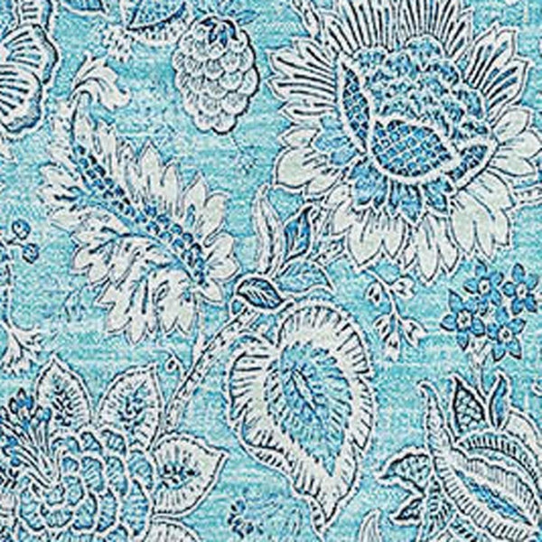 HomeRoots 9' X 12' Durable Aqua & Silver Floral Area Rug - UV Protected, Washable, Stain Resistant Design 655113