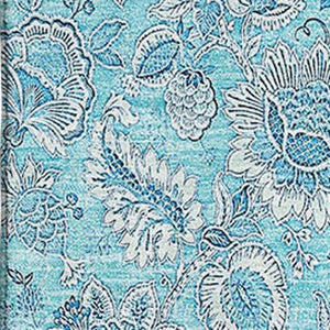 HomeRoots 10' Aqua and Silver Floral Area Rug - Washable, UV Protected, Durable Design for Stylish Spaces! 655114