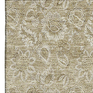 HomeRoots 5' X 8' Beige & Taupe Floral Area Rug - Washable, Stain-Resistant, UV Protected for Family Spaces 655116