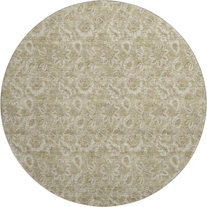 HomeRoots 8' Stylish Beige & Taupe Floral Washable Round Rug - Durable, Stain-Resistant & UV Protected Design 655117