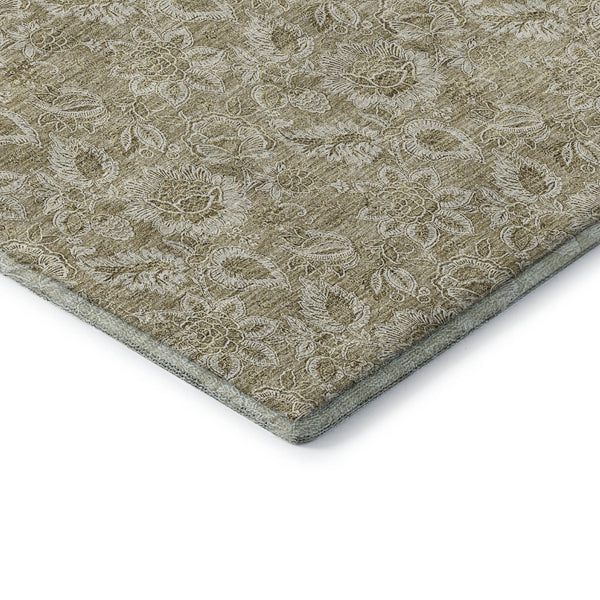 HomeRoots 8' Stylish Beige & Taupe Floral Washable Round Rug - Durable, Stain-Resistant & UV Protected Design 655117