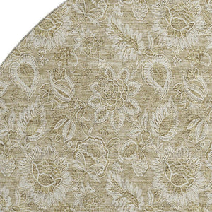 HomeRoots 8' Stylish Beige & Taupe Floral Washable Round Rug - Durable, Stain-Resistant & UV Protected Design 655117