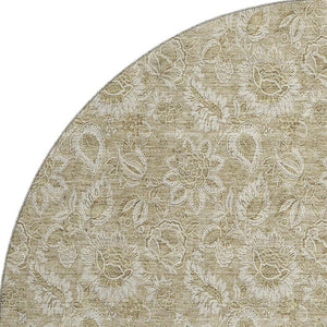 HomeRoots 8' Stylish Beige & Taupe Floral Washable Round Rug - Durable, Stain-Resistant & UV Protected Design 655117