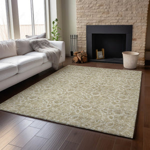 HomeRoots 8' X 10' Beige & Taupe Floral Washable Area Rug with UV Protection - Durable & Stylish for Any Room 655118
