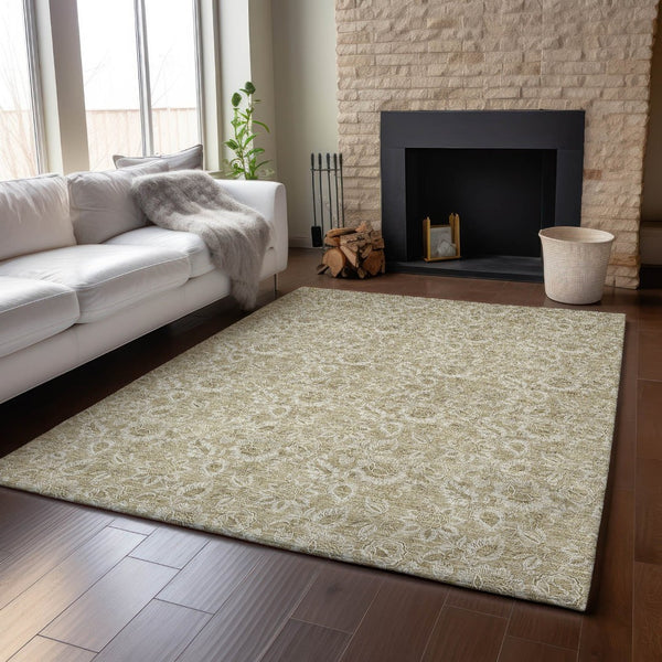 HomeRoots 8' X 10' Beige & Taupe Floral Washable Area Rug with UV Protection - Durable & Stylish for Any Room 655118