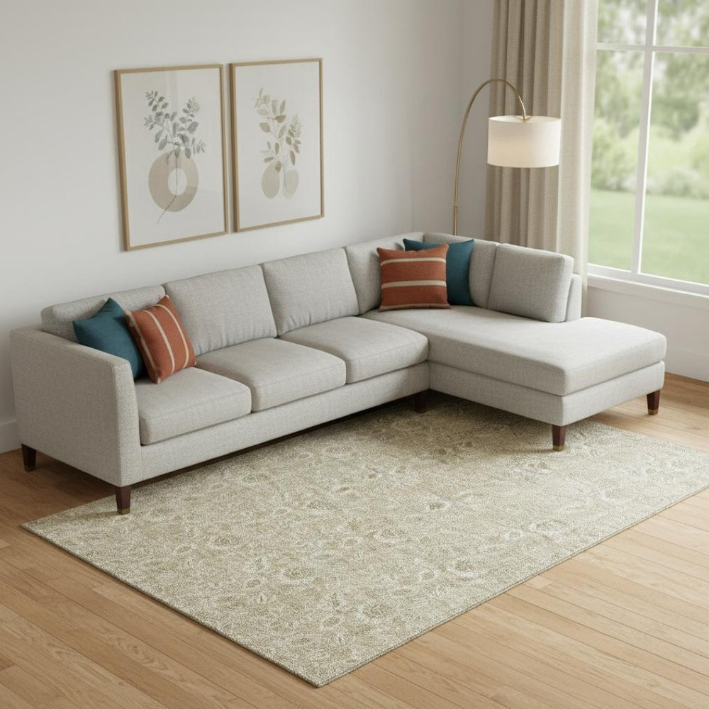 HomeRoots 9' X 12' Beige and Taupe Floral Area Rug - Washable, UV-Protected, Durable & Elegant Home Accent 655119
