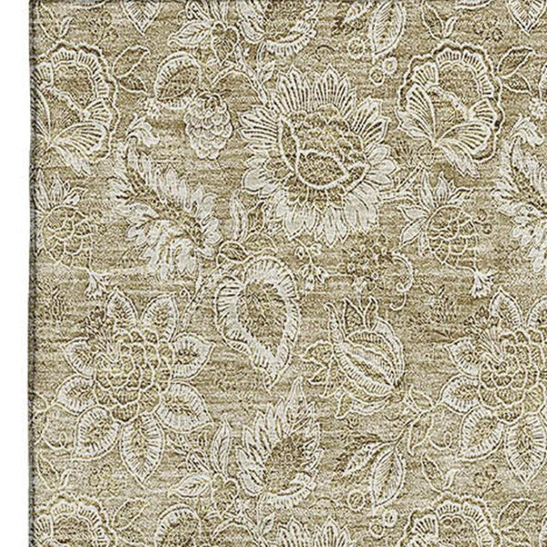 HomeRoots 10' X 14' Beige and Taupe Floral Area Rug - Washable, UV-Protected, Stain-Resistant for Busy Homes 655120