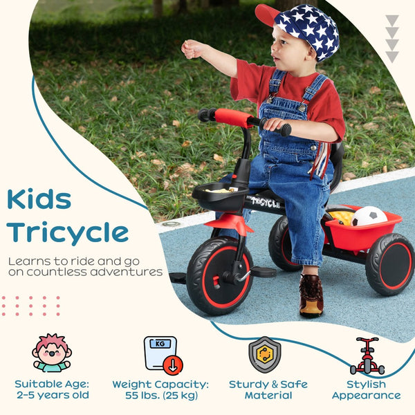 English Elm Qaba Toddler Steel Frame Tricycle with Bell Eva Wheels Ergonomic Seat Indoor Outdoor W2225P217781