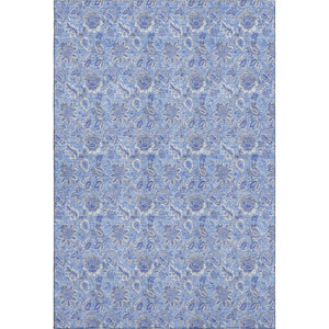 HomeRoots 5' Blue and Ivory Floral Washable Area Rug - Durable, UV Protected, Perfect for Homes with Kids & Pets! 655128