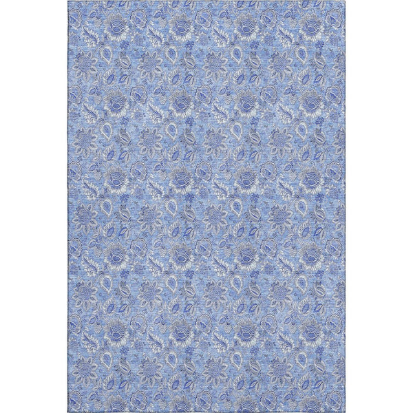HomeRoots 5' Blue and Ivory Floral Washable Area Rug - Durable, UV Protected, Perfect for Homes with Kids & Pets! 655128