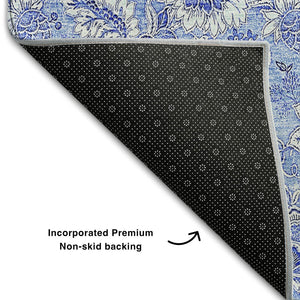 HomeRoots 5' Blue and Ivory Floral Washable Area Rug - Durable, UV Protected, Perfect for Homes with Kids & Pets! 655128