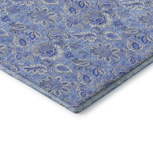HomeRoots 5' Blue and Ivory Floral Washable Area Rug - Durable, UV Protected, Perfect for Homes with Kids & Pets! 655128