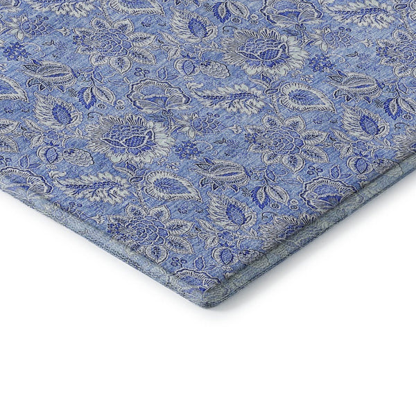 HomeRoots 5' Blue and Ivory Floral Washable Area Rug - Durable, UV Protected, Perfect for Homes with Kids & Pets! 655128