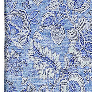 HomeRoots 5' Blue and Ivory Floral Washable Area Rug - Durable, UV Protected, Perfect for Homes with Kids & Pets! 655128