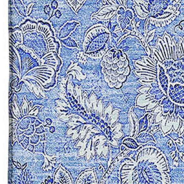 HomeRoots 5' Blue and Ivory Floral Washable Area Rug - Durable, UV Protected, Perfect for Homes with Kids & Pets! 655128