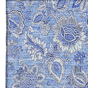 HomeRoots 5' Blue and Ivory Floral Washable Area Rug - Durable, UV Protected, Perfect for Homes with Kids & Pets! 655128