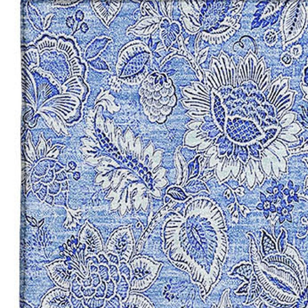 HomeRoots 5' Blue and Ivory Floral Washable Area Rug - Durable, UV Protected, Perfect for Homes with Kids & Pets! 655128