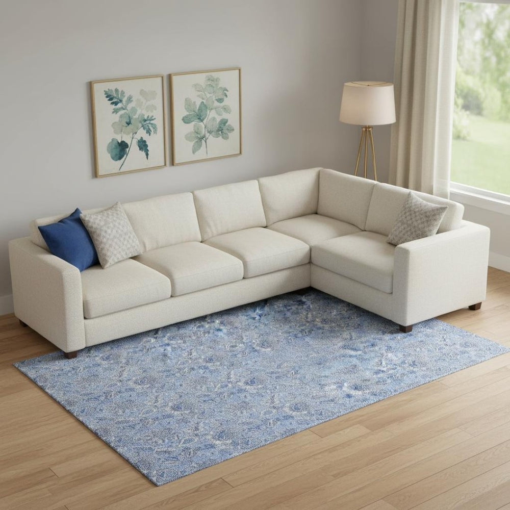 HomeRoots 8' X 10' Blue and Ivory Floral Area Rug – Washable, UV-Protected, Stain-Resistant for Family Homes 655130