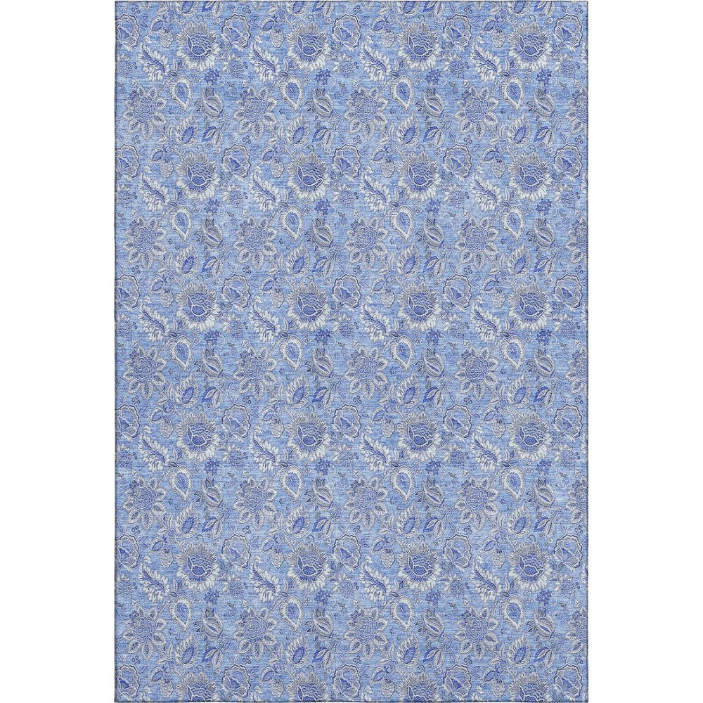 HomeRoots 8' X 10' Blue and Ivory Floral Area Rug – Washable, UV-Protected, Stain-Resistant for Family Homes 655130