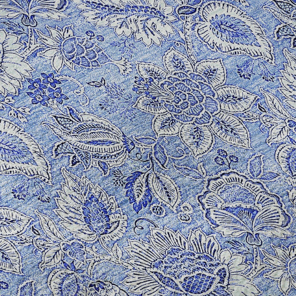 HomeRoots 8' X 10' Blue and Ivory Floral Area Rug – Washable, UV-Protected, Stain-Resistant for Family Homes 655130