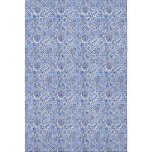 HomeRoots 8' X 10' Blue and Ivory Floral Area Rug – Washable, UV-Protected, Stain-Resistant for Family Homes 655130