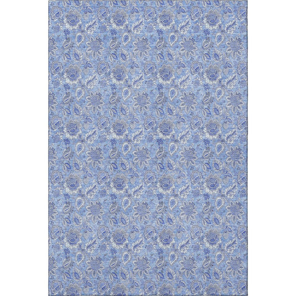 HomeRoots 8' X 10' Blue and Ivory Floral Area Rug – Washable, UV-Protected, Stain-Resistant for Family Homes 655130