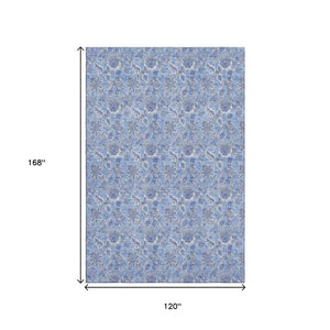 HomeRoots 10' X 14' Blue Floral Washable Area Rug - Durable, UV Protected, Perfect for Family Spaces & Pets! 655132