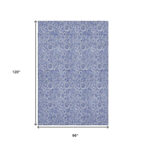 HomeRoots 8' X 10' Denim Blue & Ivory Floral Area Rug - Durable, UV-Protected, Easy-Care Design for Stylish Homes 655136