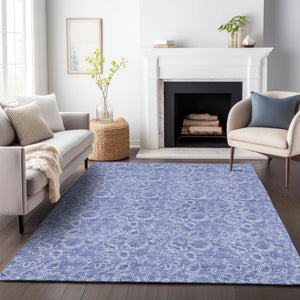 HomeRoots 8' X 10' Denim Blue & Ivory Floral Area Rug - Durable, UV-Protected, Easy-Care Design for Stylish Homes 655136
