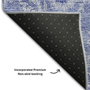 HomeRoots 8' X 10' Denim Blue & Ivory Floral Area Rug - Durable, UV-Protected, Easy-Care Design for Stylish Homes 655136