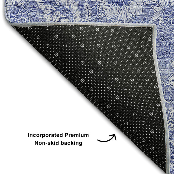 HomeRoots 8' X 10' Denim Blue & Ivory Floral Area Rug - Durable, UV-Protected, Easy-Care Design for Stylish Homes 655136