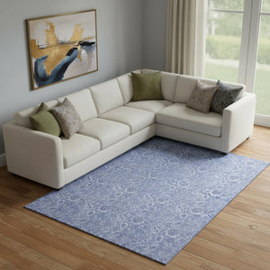 HomeRoots 8' X 10' Denim Blue & Ivory Floral Area Rug - Durable, UV-Protected, Easy-Care Design for Stylish Homes 655136