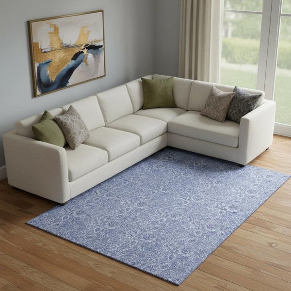 HomeRoots 8' X 10' Denim Blue & Ivory Floral Area Rug - Durable, UV-Protected, Easy-Care Design for Stylish Homes 655136