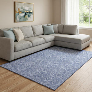 HomeRoots 9' X 12' Denim Blue and Ivory Floral Area Rug – Washable, UV-Protected, Family-Friendly Design 655137