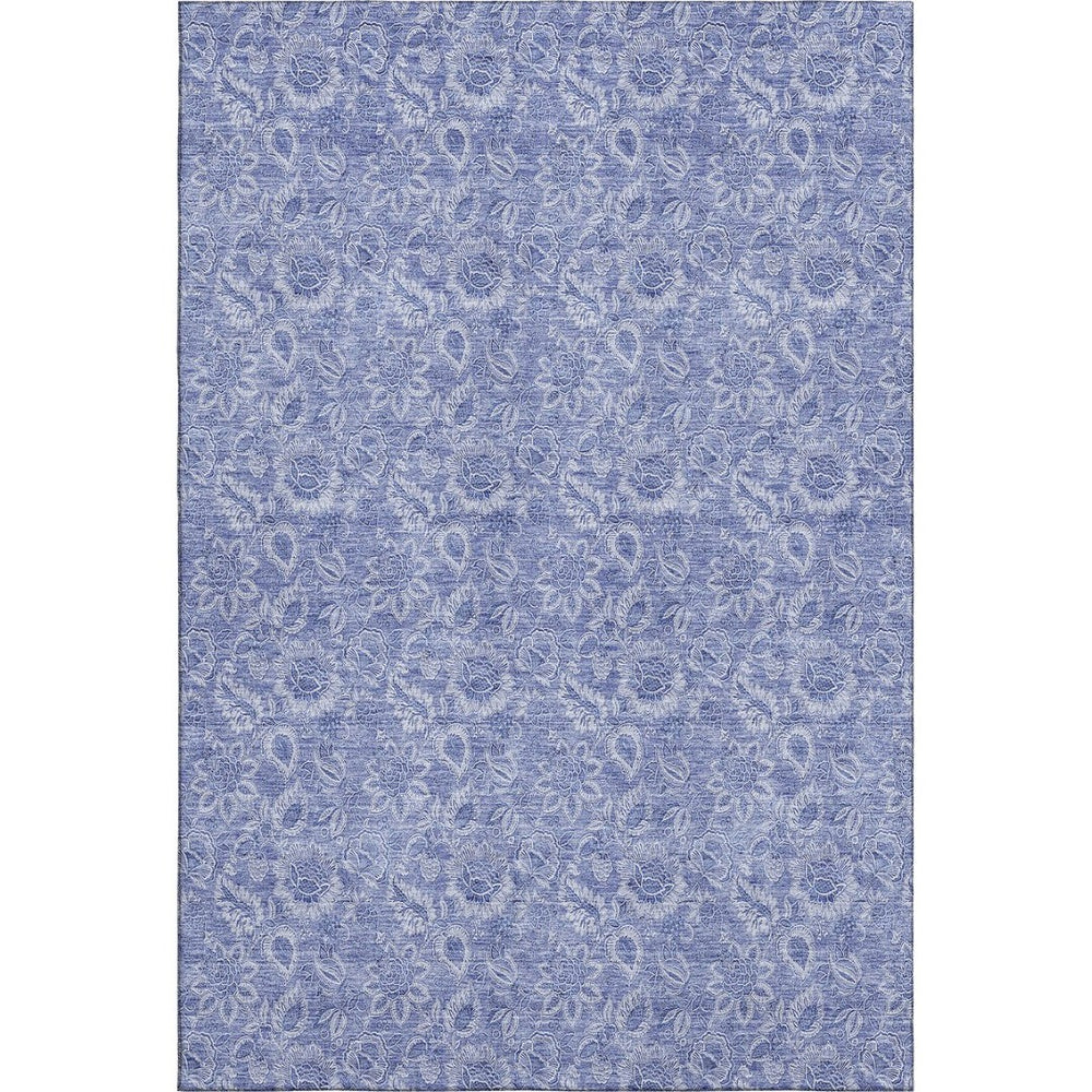 HomeRoots 9' X 12' Denim Blue and Ivory Floral Area Rug – Washable, UV-Protected, Family-Friendly Design 655137