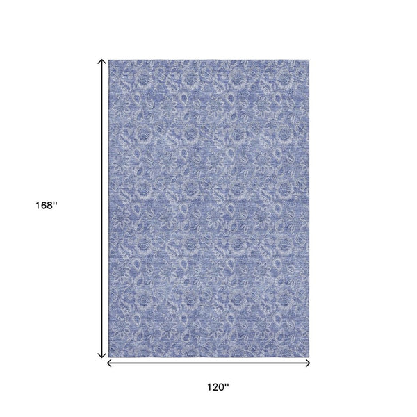 HomeRoots 10' X 14' Denim Blue Floral Area Rug - Washable, UV Protected & Stain Resistant for Busy Homes 655138