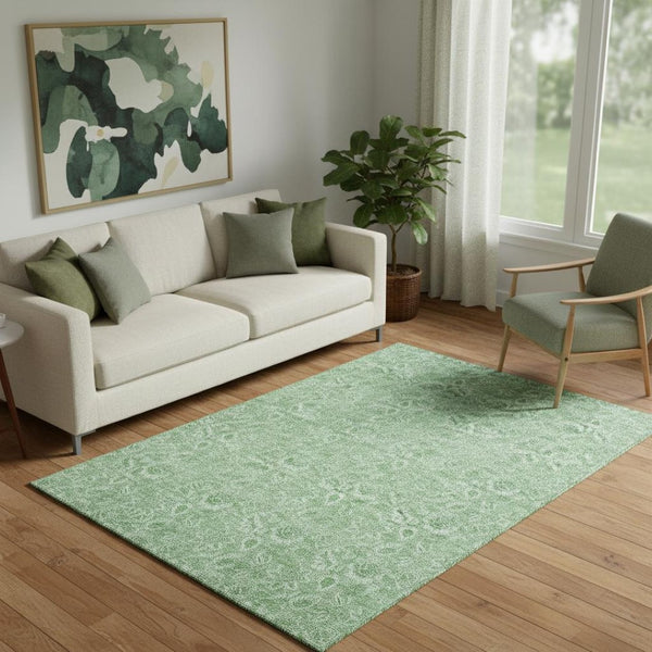 HomeRoots 5' X 8' Green And Ivory Floral Area Rug - Durable, Washable Design with UV Protection for Homes 655140