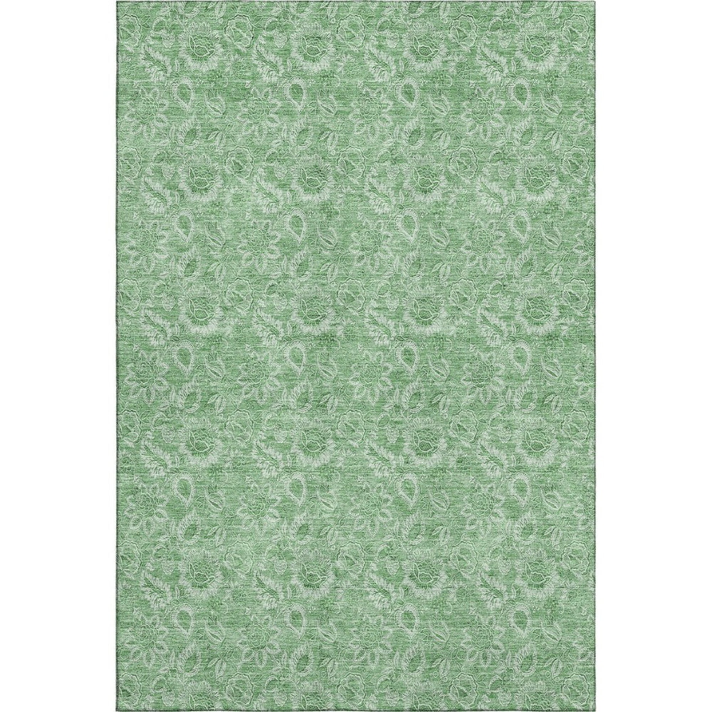 HomeRoots 5' X 8' Green And Ivory Floral Area Rug - Durable, Washable Design with UV Protection for Homes 655140