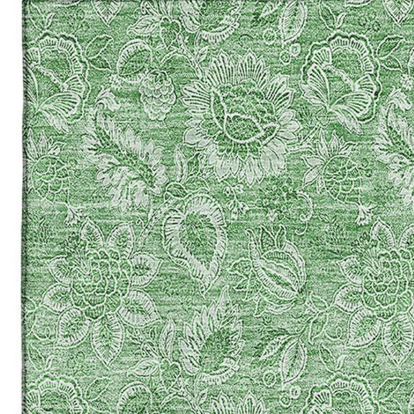 HomeRoots 5' X 8' Green And Ivory Floral Area Rug - Durable, Washable Design with UV Protection for Homes 655140