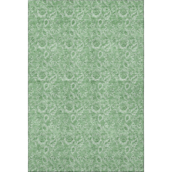 HomeRoots 5' X 8' Green And Ivory Floral Area Rug - Durable, Washable Design with UV Protection for Homes 655140